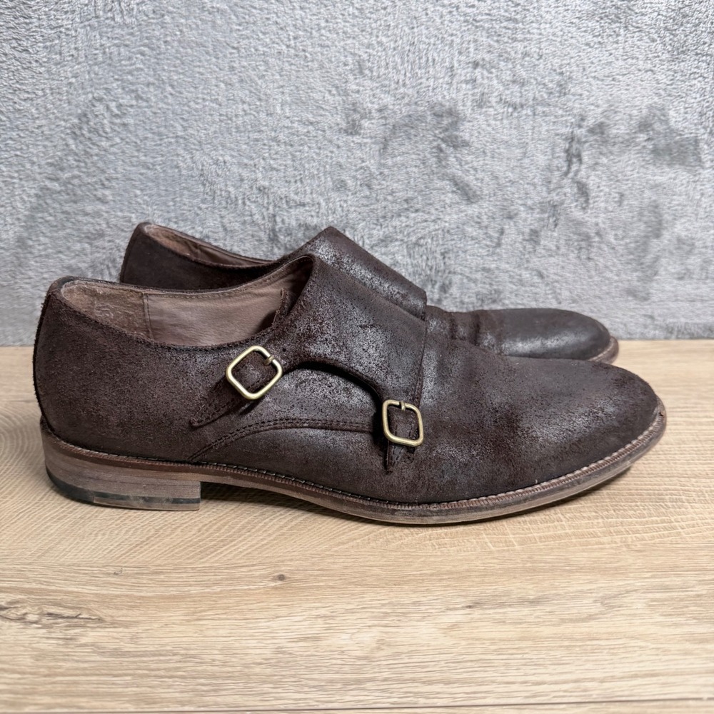 Banana Republic Monk Strap Shoes Mens 8.5 Brown Distressed Suede Double Buckle